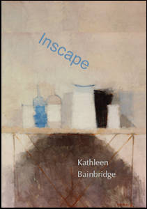 Pale brown cover, painting of a table with shadow underneath and jars ontop. Blue title lettering at an angle, white author lettering