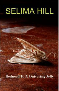 The jacket shows a full colour photograph of a polished wooden surface with a large white dead moth. The author's title is in huge yellow sans serif caps at the top, where the colour is darkest -- and the letters are pale yellow. The title of the pamphlet is near the bottom in small bold white lowercase, centred and filling the full width of the jacket nearly. 