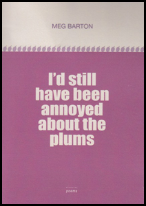 The jacket is divided into two separate colour areas. The top quarter (the division is horizontal) is white. The lower area is a gentle reddish purple. The two areas join with what could be a line of purple stitches. The title is centred on the purple area, no more than two words per line, in huge white lower case, chunky and thick. The author's name is in very small caps in the centre of the white area, in purple. No visual imagery.