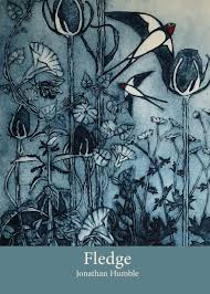Slate blue cover with a picture of seedpods and flowers and swallows