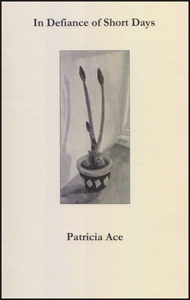 The jacket is cream, a slightly textured card. The title and the author's name are both centred in black lower case font, title at the top, author's name in the bottom third. Between these pieces of print is a vertical oblong containing a water-color painting of an amaryllis starting to sprout from a bulb in a small pot on a shelf. There are three stalks, three buds, but still tight shut.